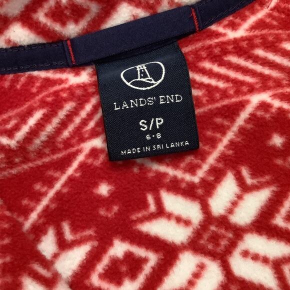 Lands’ End Fair Isle Snowflake Quarter Zip Fleece Pullover Lightweight Red White - Picture 13 of 14